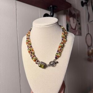 Fuzion Sterling Silver Multi Strand Gemstone Beaded Toggle Necklace Amethyst